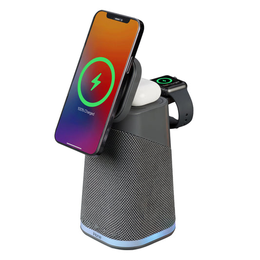 IBT70 Triple Wireless Charging Stand with Bluetooth Speaker