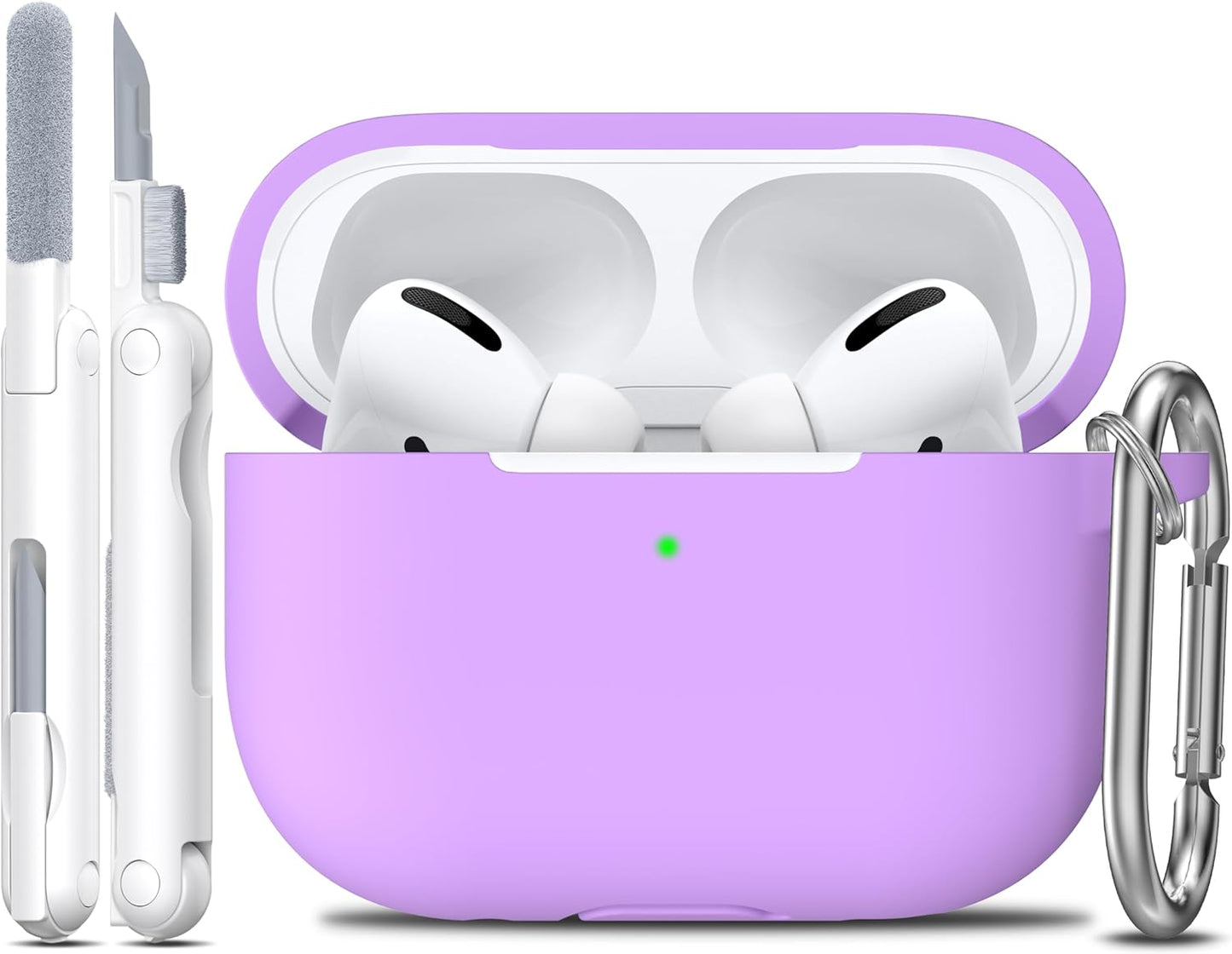 Airpods Pro Case Cover with Keychain, Full Protective Silicone Skin Accessories for Women Girl with Apple 2019 Latest Airpods Pro Case, Front LED Visible-Lavender