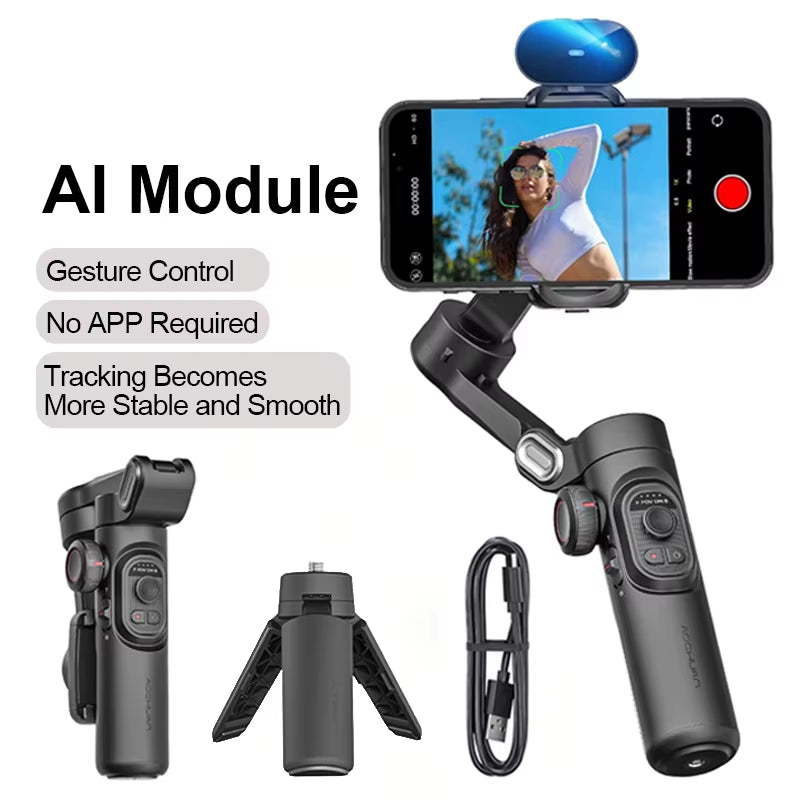 AOCHUAN 3-Axis Handheld Gimbal Stabilizer for Smartphone with Fill Light for Iphone Android Face Tracking Tiktok Vlog Smart XE